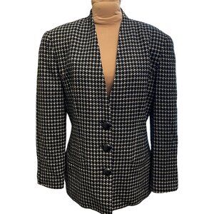 Linda Allard For Ellen Tracy Blazer Jacket Women Sz 10 Black White Wool